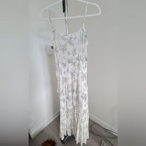 White Blue Lightweight Spaghetti Strap Empire Waist Maxi Dress